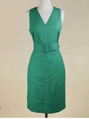 J. Crew Emerald Green Sleeveless Belted Retro Green Midi Dress | NWT